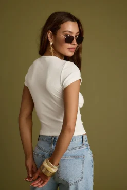 Best Abby White Ribbed Crew Neck Tee Tees + Tanks|The White Edit
