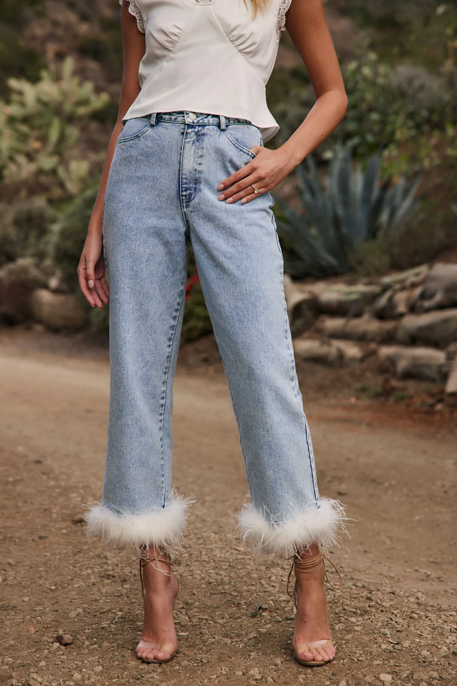 Best Addison Faux Feather Trim Jeans Bridal Bottoms|Denim