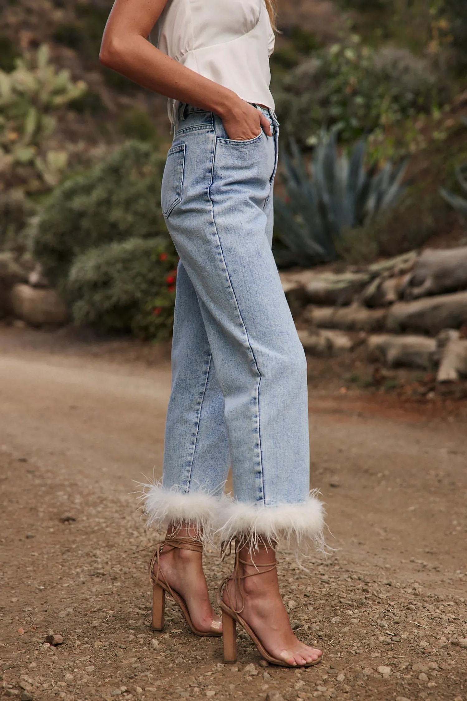 Best Addison Faux Feather Trim Jeans Bridal Bottoms|Denim