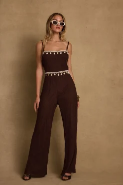 Clearance Adella Espresso Shell Trimmed Jumpsuit Seashells + Wedding Bells|Jumpsuits + Rompers