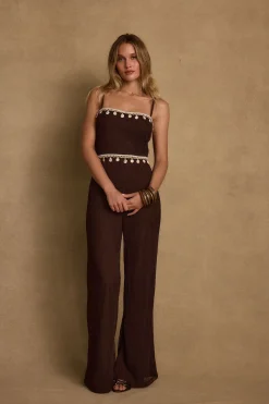 Clearance Adella Espresso Shell Trimmed Jumpsuit Seashells + Wedding Bells|Jumpsuits + Rompers