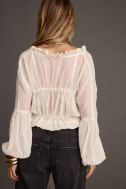 Outlet Alba White Chiffon Long Sleeve Blouse Date Night Tops|Long Sleeves
