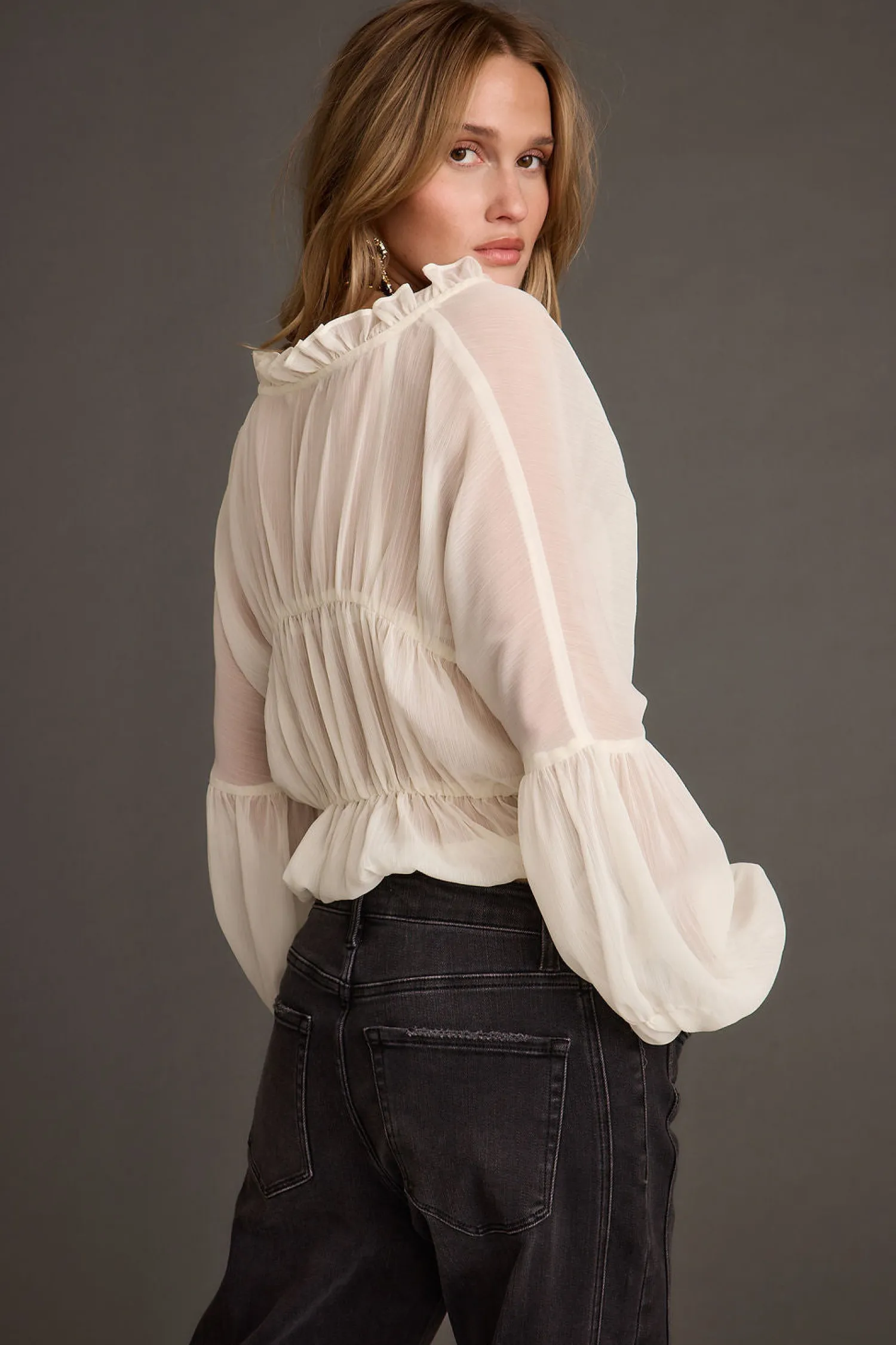 Outlet Alba White Chiffon Long Sleeve Blouse Date Night Tops|Long Sleeves