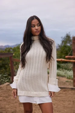 Online Allison White Long Sleeve Knit Mini Dress Long Sleeves|Day Dresses