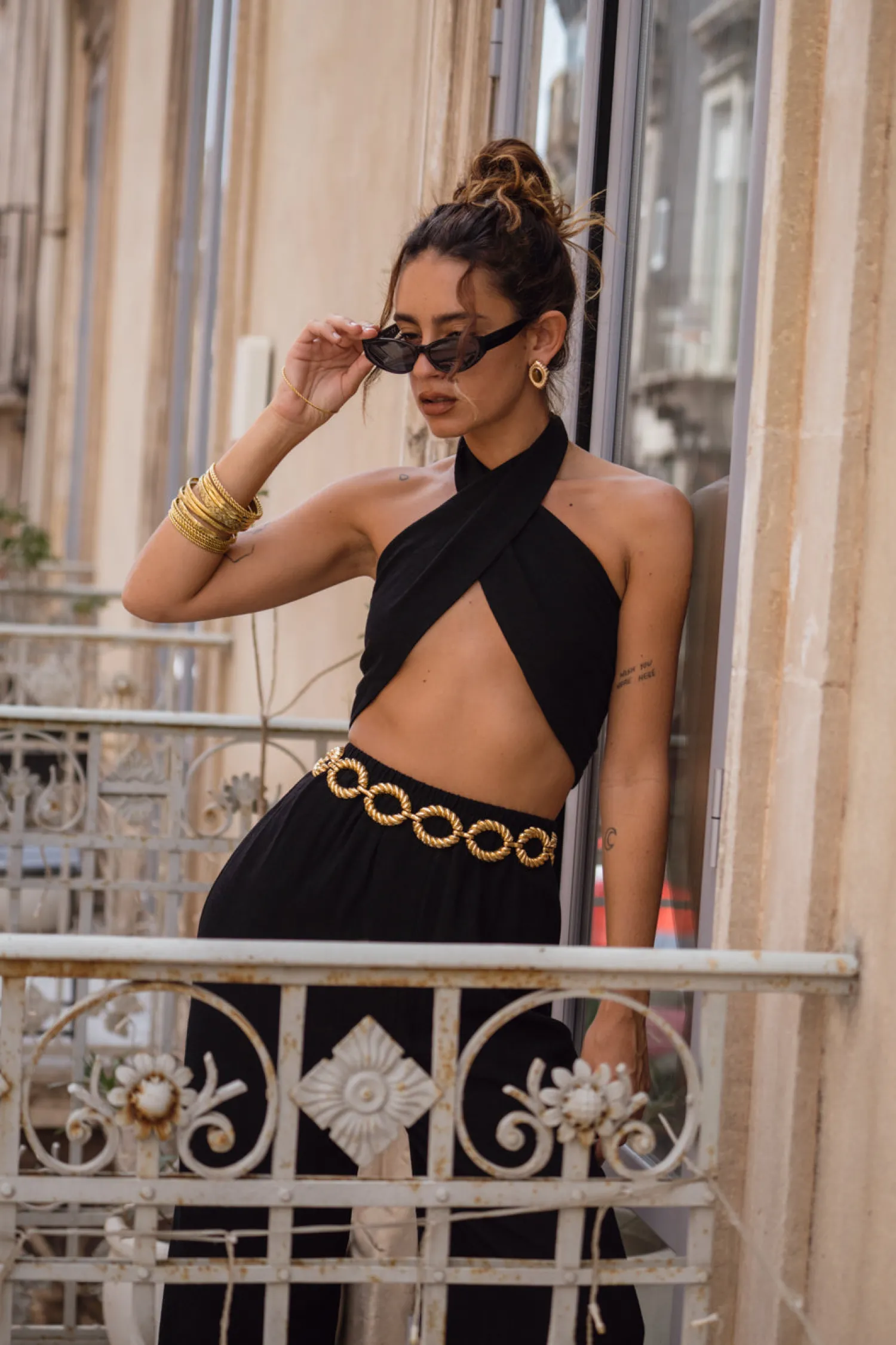 Sale Amalfi Black Linen Halter Top Tees + Tanks|Vacation Tops