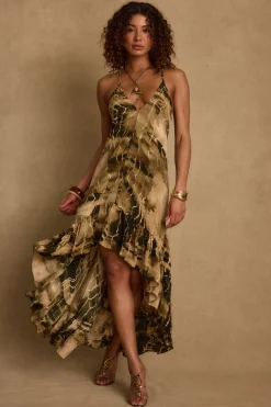 Fashion Amira Olive Animal Midi Dress Date Night Dresses|Party Dresses