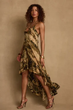 Fashion Amira Olive Animal Midi Dress Date Night Dresses|Party Dresses