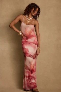 Sale Amora Pink Floral Mesh Maxi Dress Date Night Dresses|Party Dresses