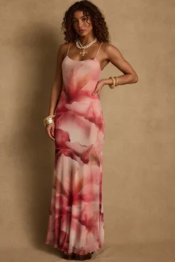 Sale Amora Pink Floral Mesh Maxi Dress Date Night Dresses|Party Dresses