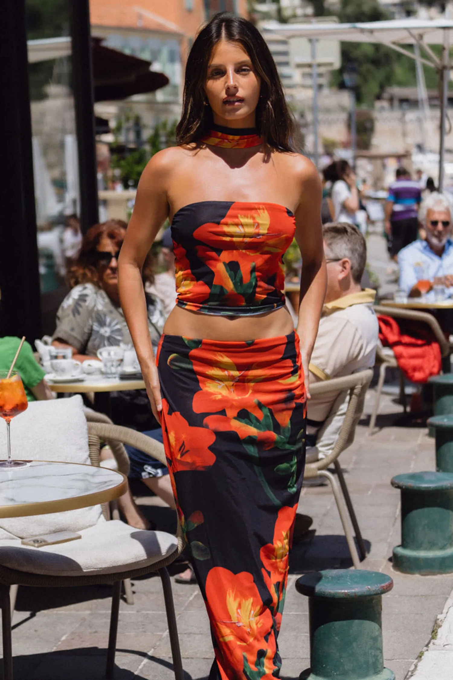 Online Amour Floral Strapless Scarf Top Going Out Tops|Sets