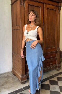 Clearance Annabelle Denim Ruffle Trim Maxi Skirt Denim|Skirts