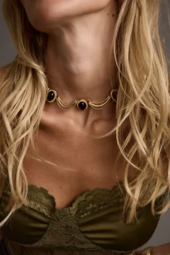 Best Arabella Gold and Black Stone Choker Necklace Jewelry|Festival Shoes + Accessories