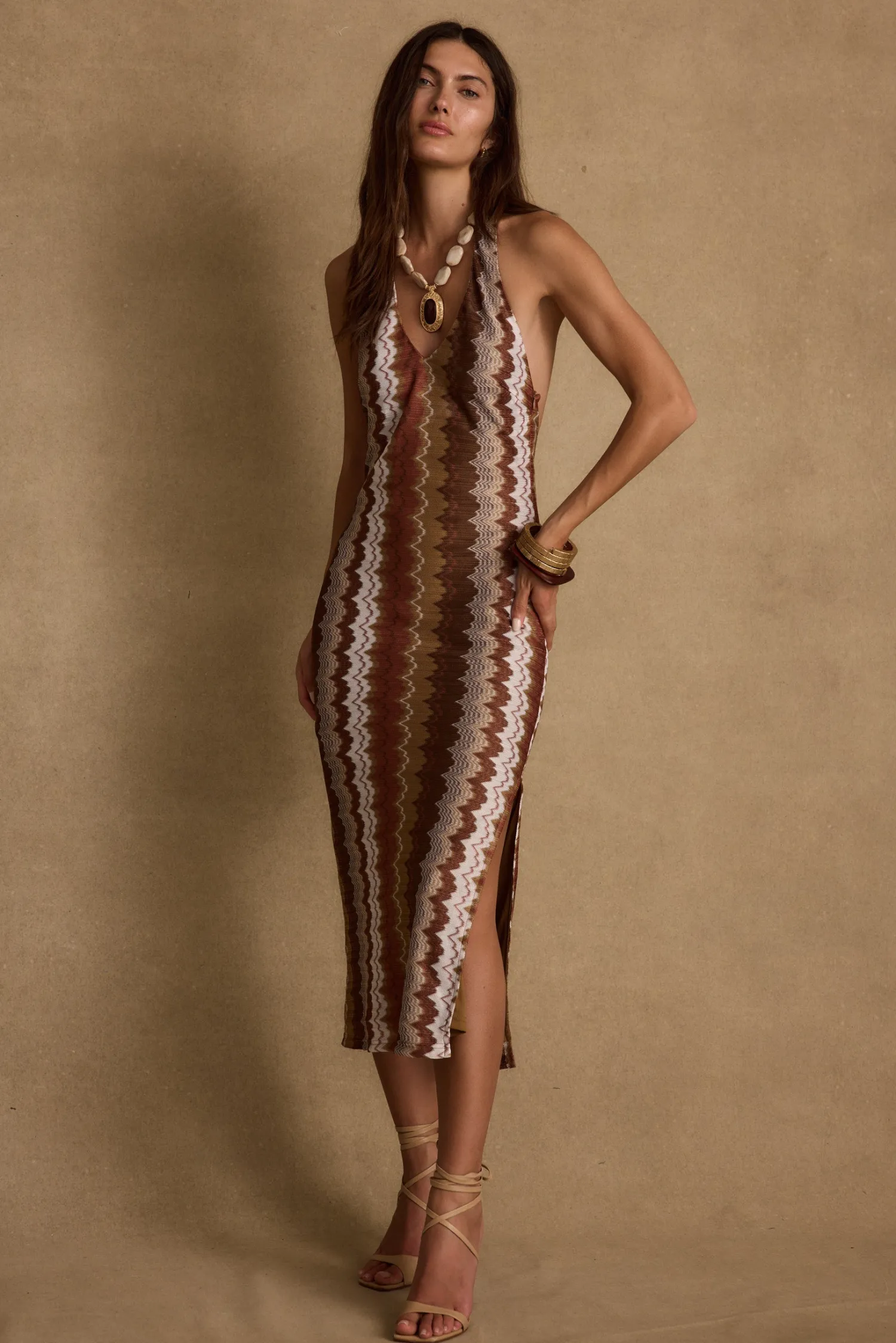 Hot Arista Chevron Halter Maxi Dress Seashells + Wedding Bells|Date Night Dresses