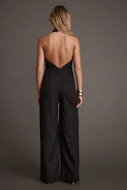 Discount Astoria Black Plunge Halter Tailored Jumpsuit Jumpsuits + Rompers