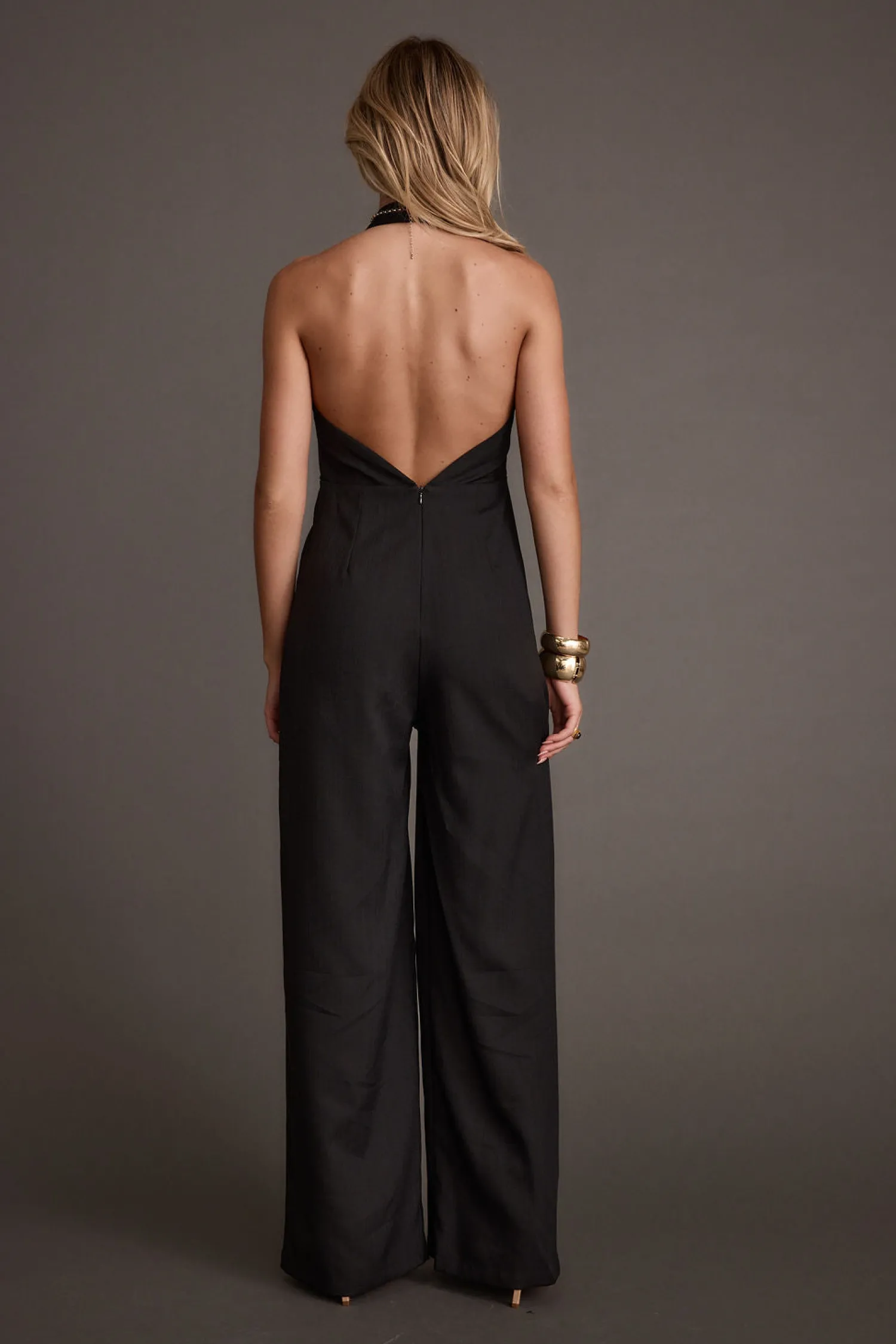Discount Astoria Black Plunge Halter Tailored Jumpsuit Jumpsuits + Rompers