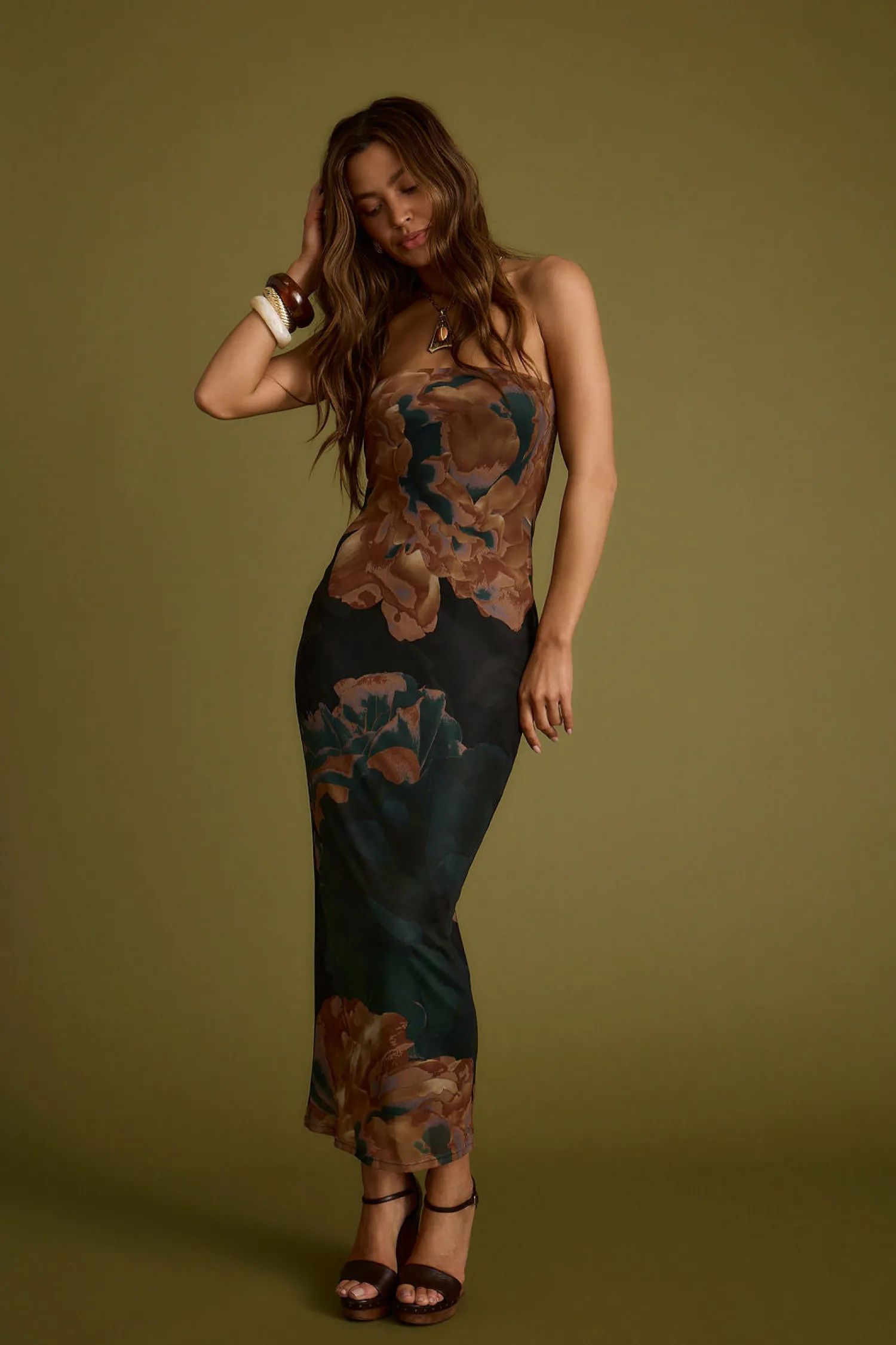 Fashion Avani Emerald Floral Strapless Maxi Dress Date Night Dresses|Party Dresses