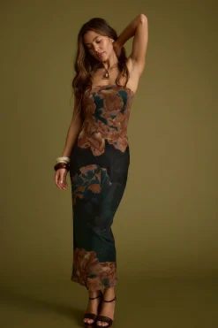 Fashion Avani Emerald Floral Strapless Maxi Dress Date Night Dresses|Party Dresses