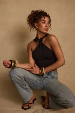 New Azula Black Embellished Halter Top Date Night Tops|Tees + Tanks