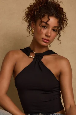 New Azula Black Embellished Halter Top Date Night Tops|Tees + Tanks
