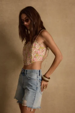 Hot Bay View Floral Corset Top Tees + Tanks|Vacation Tops