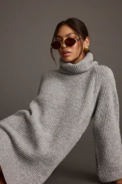 Sale Beau Heather Grey Turtleneck Sweater Mini Dress Sweaters + Cardis|Mini Dresses