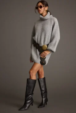 Sale Beau Heather Grey Turtleneck Sweater Mini Dress Sweaters + Cardis|Mini Dresses