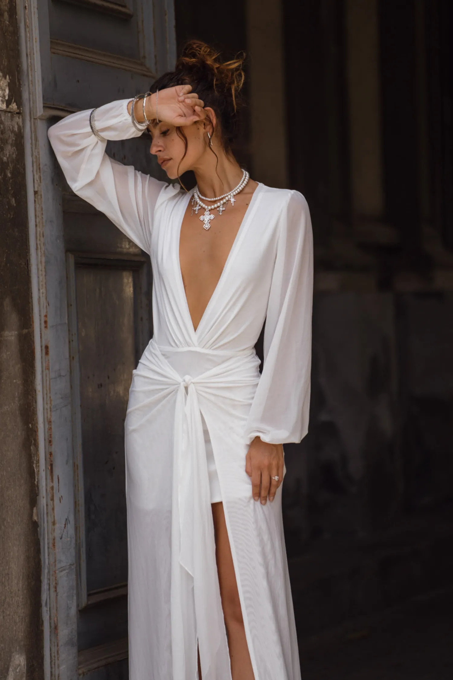 Outlet Bella White Mesh Plunge Maxi Dress The White Edit|Honeymoon