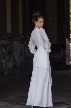 Outlet Bella White Mesh Plunge Maxi Dress The White Edit|Honeymoon