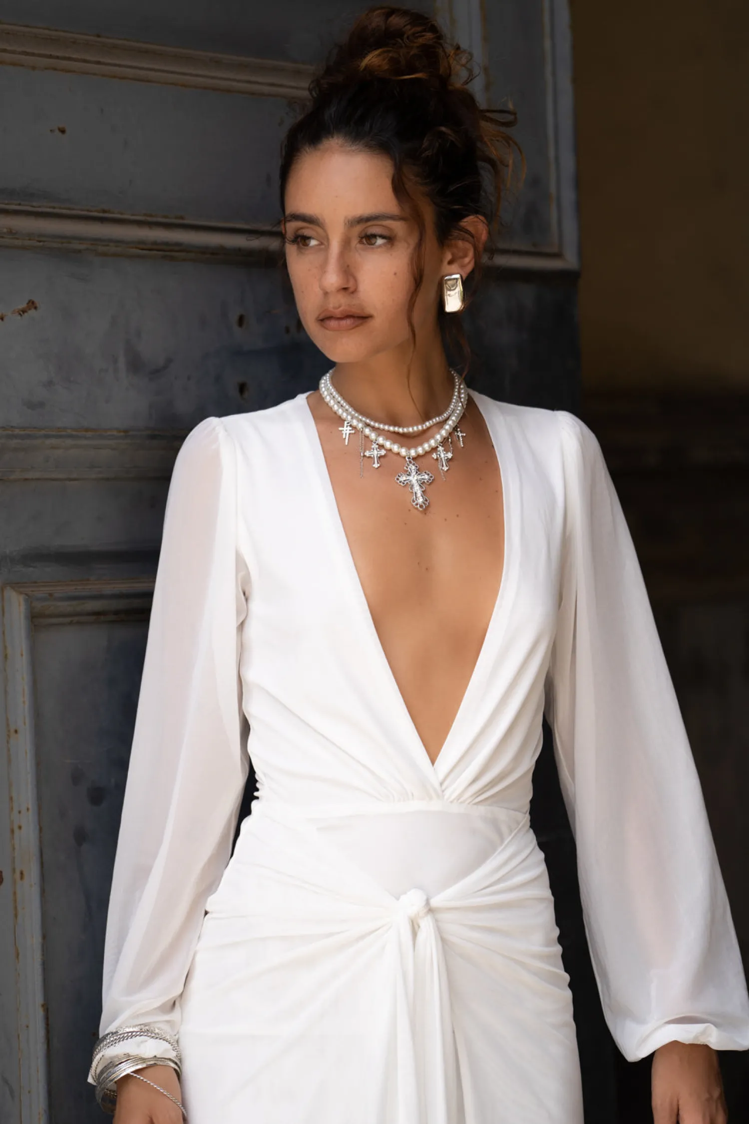 Outlet Bella White Mesh Plunge Maxi Dress The White Edit|Honeymoon
