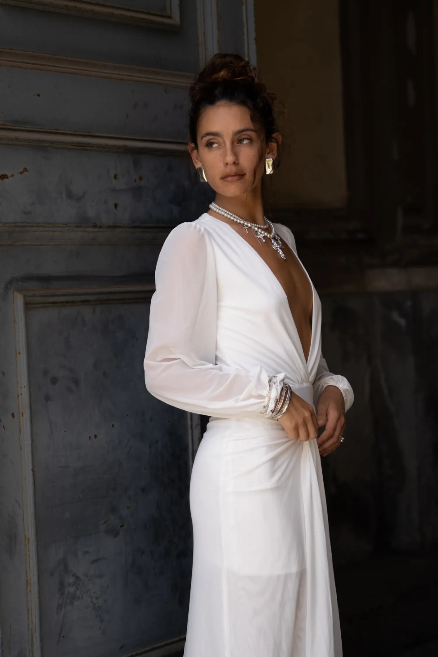 Outlet Bella White Mesh Plunge Maxi Dress The White Edit|Honeymoon