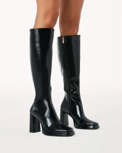 Hot Lorelai Black Semi Patent Boot Shoes