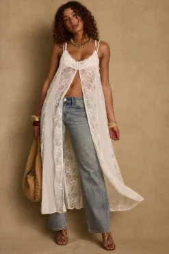 Discount Blanca White Lace Longline Tank Tees + Tanks|The White Edit