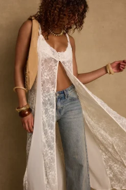 Discount Blanca White Lace Longline Tank Tees + Tanks|The White Edit