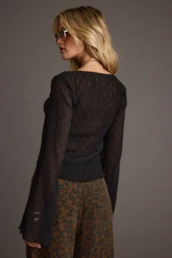 Clearance Boulevard Black Long Sleeve Tie Front Blouse Date Night Tops|Going Out Tops