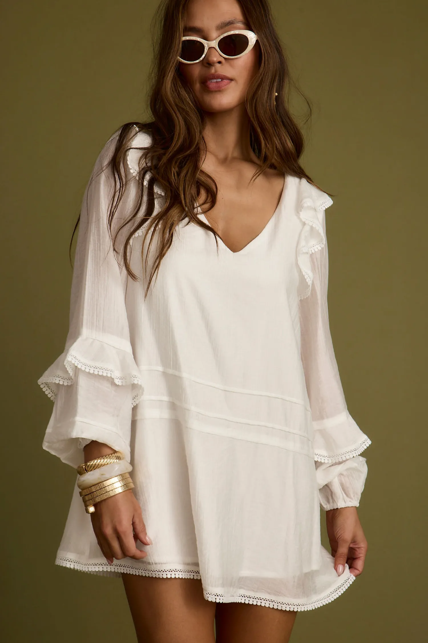 Online Bound White Long Sleeve Micro Tunic Dress The White Edit|Seashells + Wedding Bells