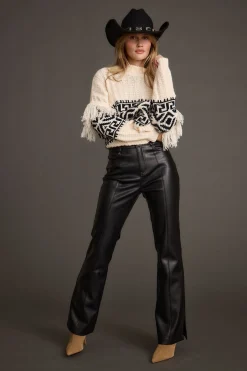 Outlet Bozeman Cream Printed Fringe Sweater Sweaters + Cardis|Long Sleeves