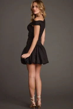 Online Bridget Black Off the Shoulder Bubble Hem Mini Dress Date Night Dresses|Party Dresses