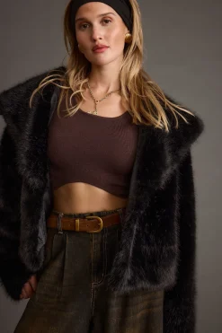 Sale Brielle Black Faux Fur Cropped Jacket Outerwear|Jackets