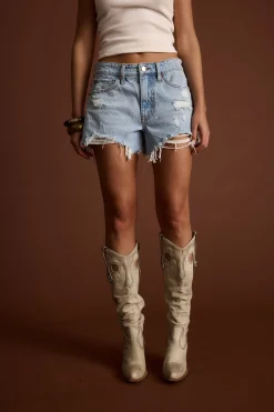 Best Bronco Light Denim Distressed Shorts Denim|Shorts