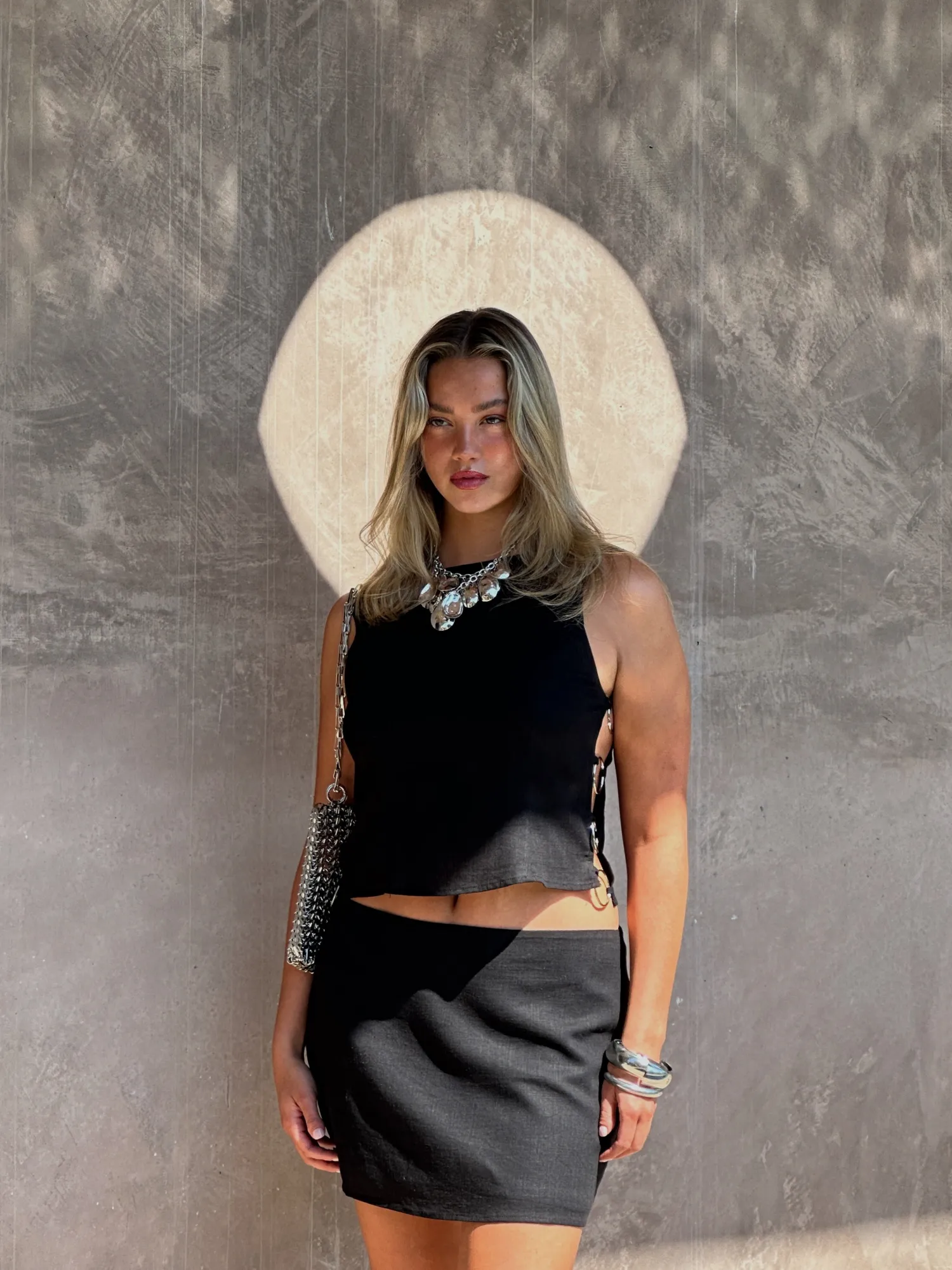 New Brooke Black Linen Mini Skirt Date Night Bottoms|Going Out Bottoms