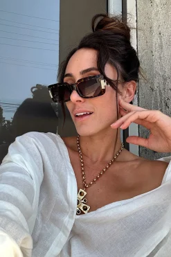 New Bruna Tortoise Rectangular Framed Sunglasses Seashells + Wedding Bells|Sunnies Shop