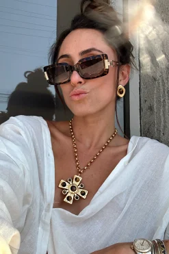 New Bruna Tortoise Rectangular Framed Sunglasses Seashells + Wedding Bells|Sunnies Shop