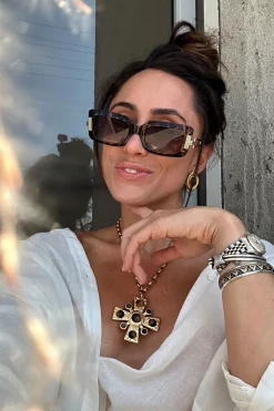New Bruna Tortoise Rectangular Framed Sunglasses Seashells + Wedding Bells|Sunnies Shop