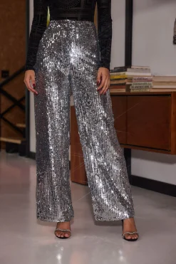 New California Dreaming Silver Sequin Trousers Going Out Bottoms|Pants