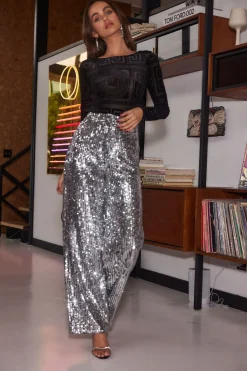 New California Dreaming Silver Sequin Trousers Going Out Bottoms|Pants