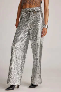 New California Dreaming Silver Sequin Trousers Going Out Bottoms|Pants