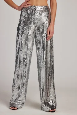 New California Dreaming Silver Sequin Trousers Going Out Bottoms|Pants