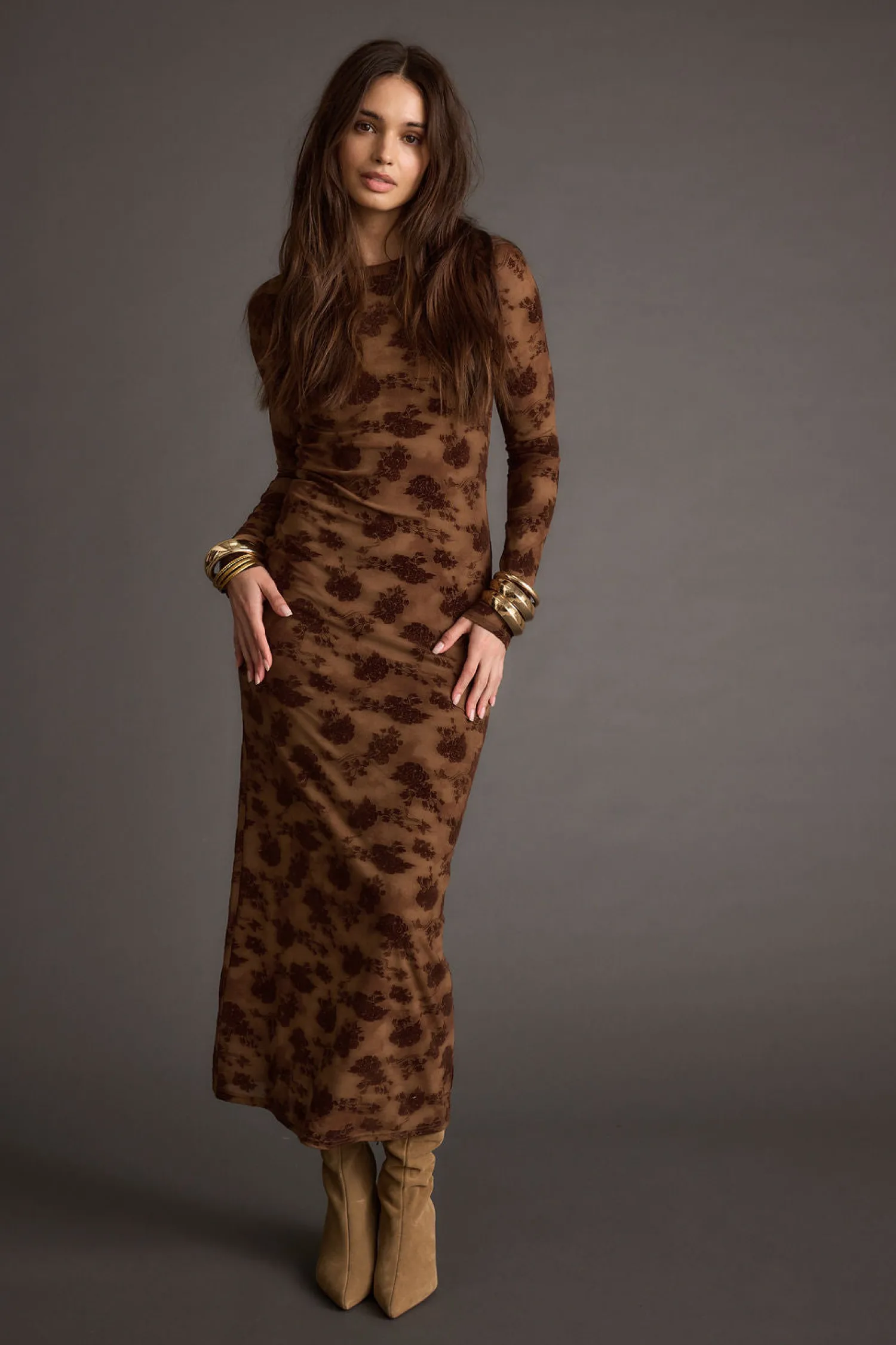Outlet Casanova Brown Floral Maxi Dress For You And Your Bestie|Date Night Dresses