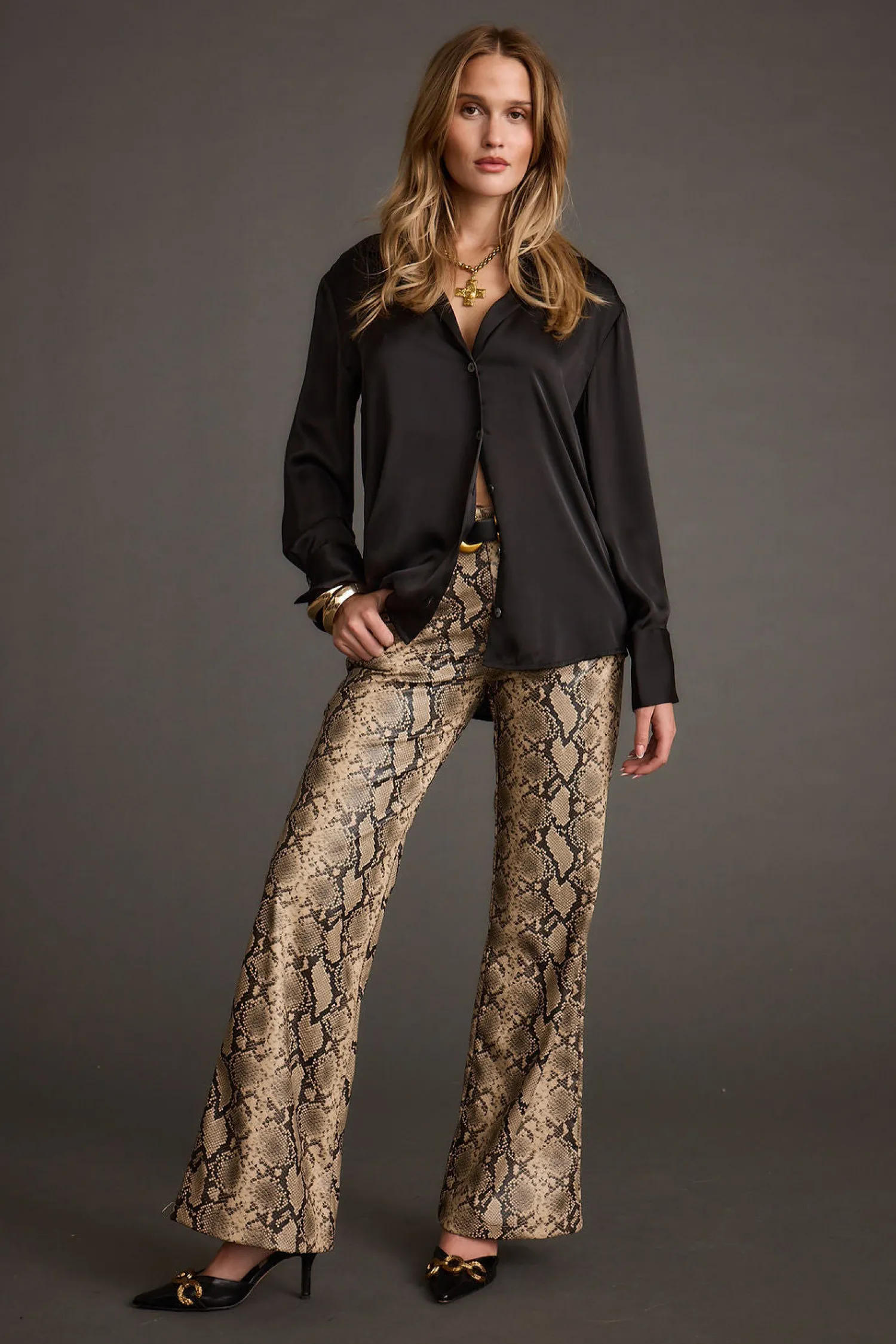 Fashion Cash Black Satin Button Down Top Workwear Tops|Long Sleeves