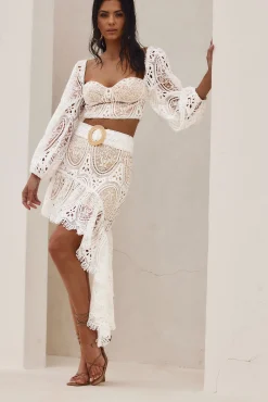 Fashion Cecilia Eyelet Ruffle Midi Skirt Skirts|The White Edit